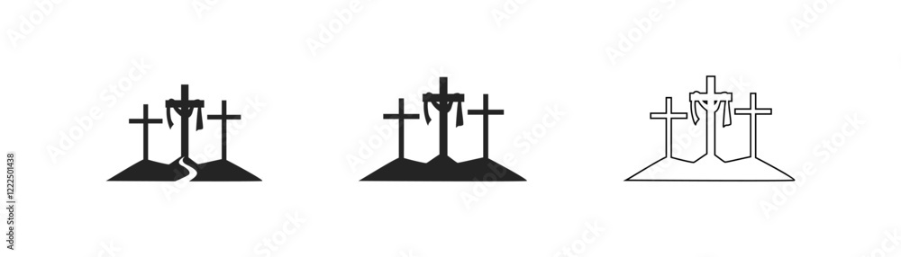 Cross symbol. Three crosses. Calvary. Vector. Cross symbol. Three crosses. Calvary. Vector.