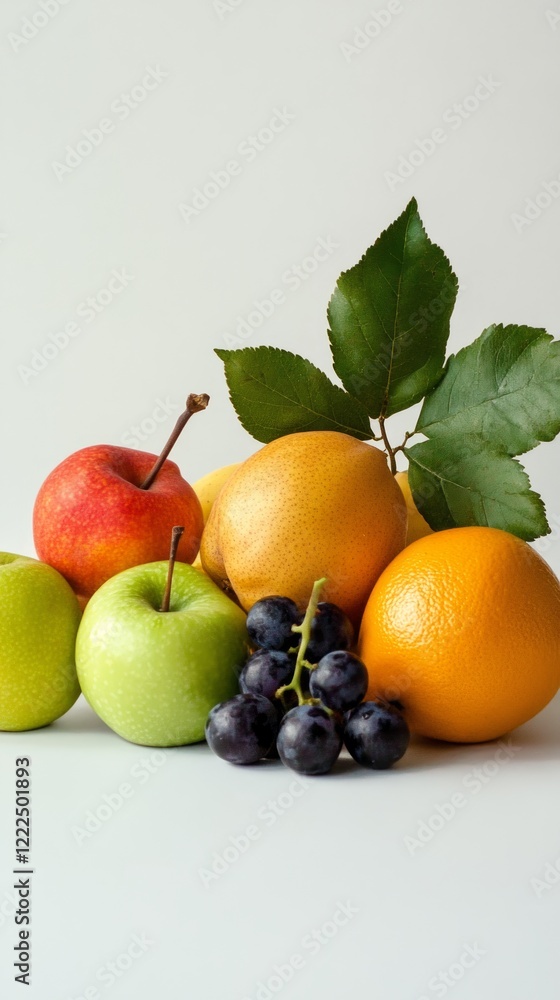 A Colorful Array of Fresh Fruits: Apples, Pears, Grapes, and Oranges - A Vibrant Still Life Display of Healthy and Delicious Fruits A Colorful Array of Fresh Fruits: Apples, Pears, Grapes, and Oranges - A Vibrant Still Life Display of Healthy and Delicious Fruits