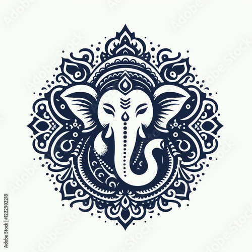 Ganesha Mandala: A detailed and intricate mandala design featuring the benevolent Hindu god Ganesha, the remover of obstacles.