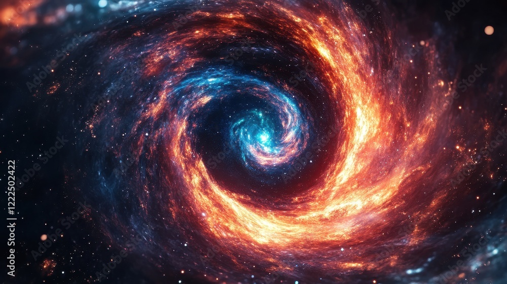 Swirling Cosmic Nebula with Fiery Red and Electric Blue Hues, Stars and Galaxies Swirling Cosmic Nebula with Fiery Red and Electric Blue Hues, Stars and Galaxies
