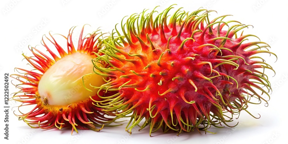 Fresh rambutan, vibrant and juicy, against a clean white backdrop. Fresh rambutan, vibrant and juicy, against a clean white backdrop.