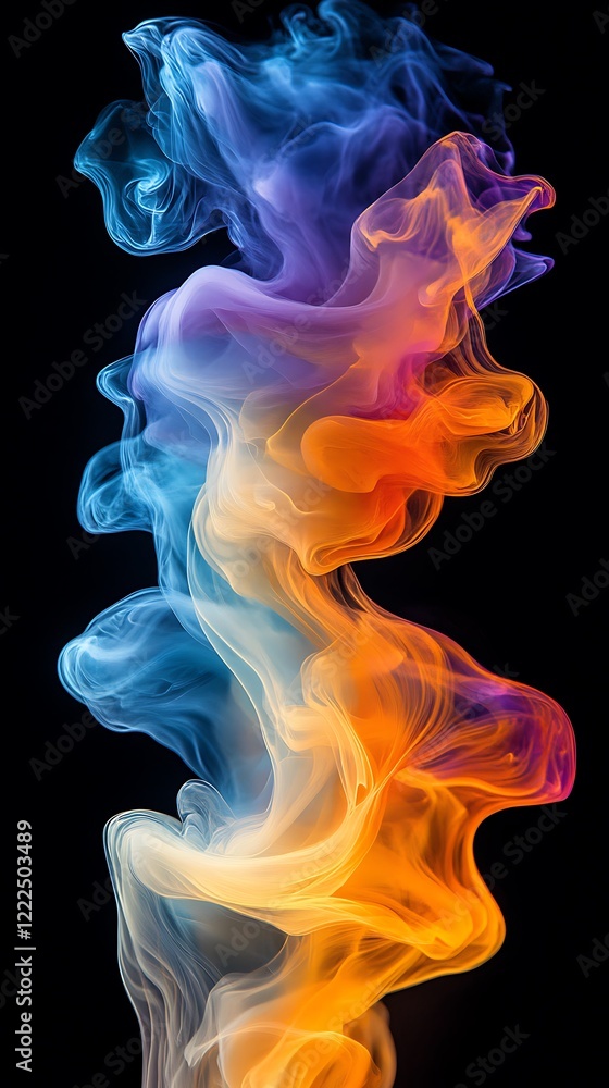 Abstract Multicolored Smoke on Black Background Design Element