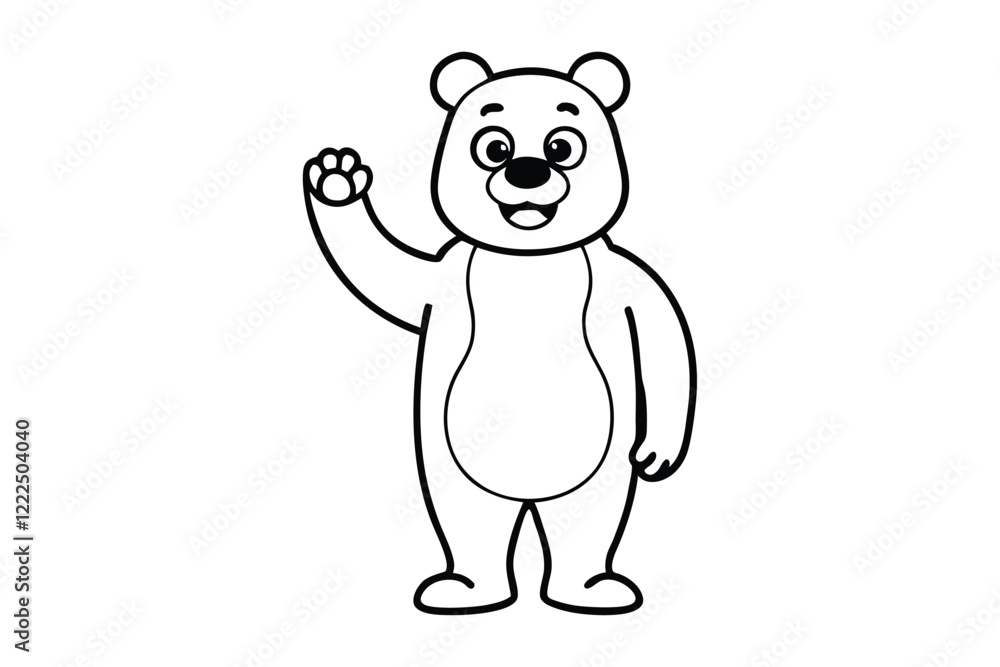 Obraz premium A cartoon line art drawing of a friendly bear standing on its hind legs.eps