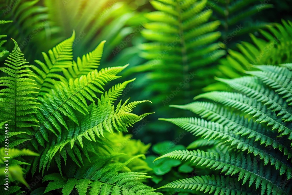 Obraz premium Lush Green Fern Fronds Basking in Sunlight, a Vibrant Display of Nature's Beauty