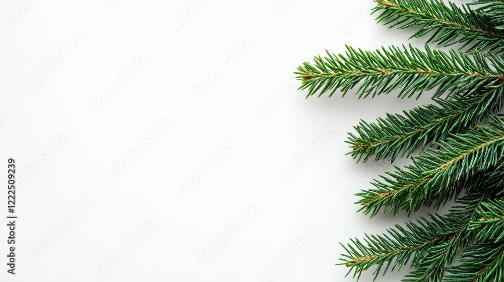 Fresh Green Spruce Branches Isolated on White Background - Top View, Christmas Tree Twigs, Copy Space. Fresh Green Spruce Branches Isolated on White Background - Top View, Christmas Tree Twigs, Copy Space.
