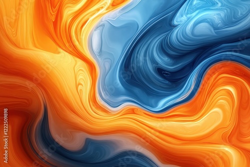 This captivating image showcases swirling hues of orange and blue, evoking feelings of creativity and inspiration through dynamic movement and vibrant color interactions.