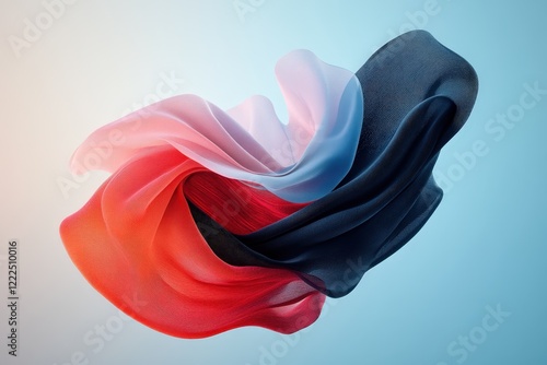 An abstract representation featuring elegant, flowing silk fabric in vibrant colors, capturing the essence of movement and grace in a stunning visual composition.