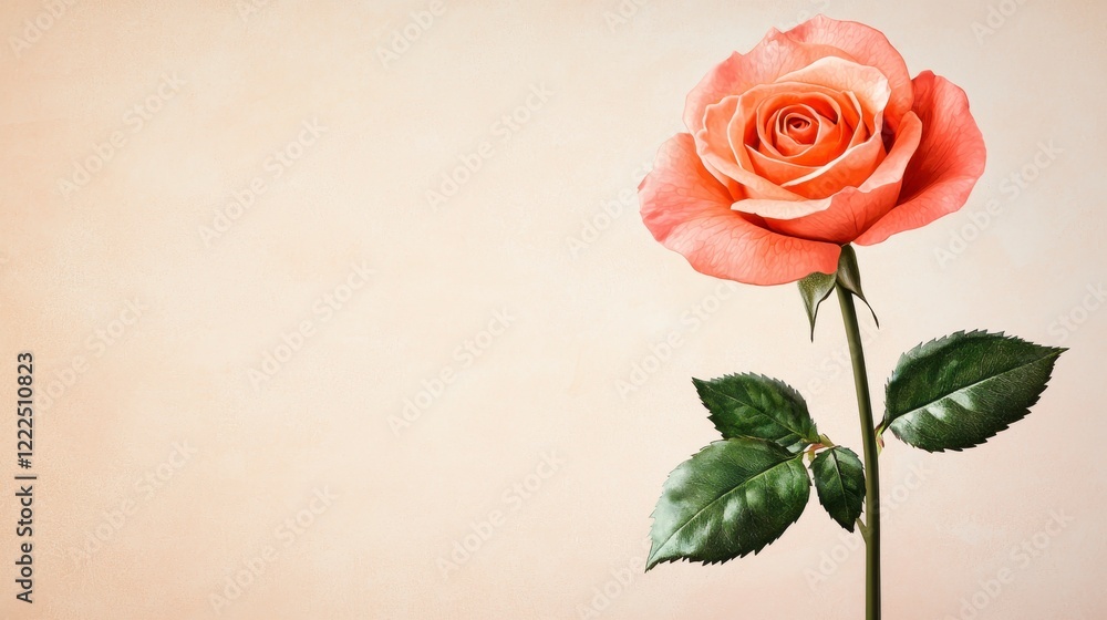 Fototapeta premium Peach Rose on Beige Textured Background