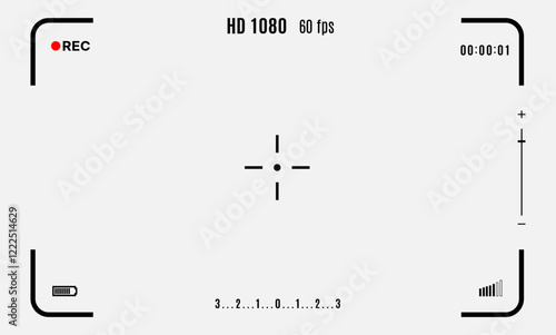Camcorder. Video recording overlay with camcorder interface, showing REC icon, battery level, focus frame, and timer set to 00:00:00. Perfect for video editing, vlogging, and cinematic effects.