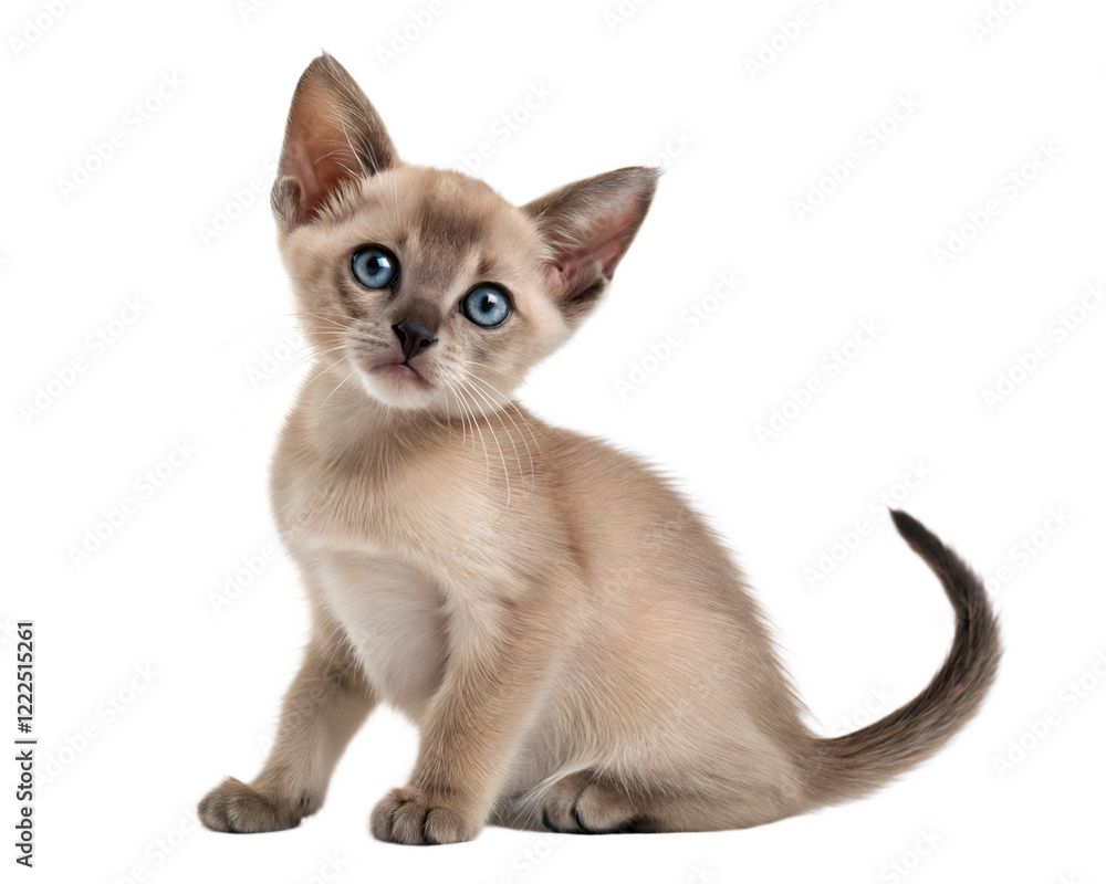 Tonkinese kitten isolated on white. Tonkinese kitten sitting in front of white background. Studio photo. Tonkinese kitten isolated on white. Tonkinese kitten sitting in front of white background. Studio photo.