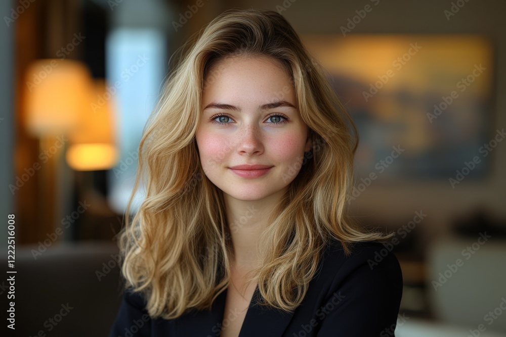 Natural light enhances the radiant beauty of a young woman in a cozy indoor setting Natural light enhances the radiant beauty of a young woman in a cozy indoor setting