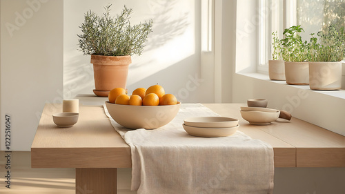 Scandinavian Style Minimalist Kitchen Interior - Generative AI