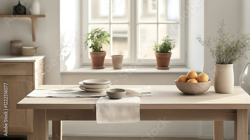 Scandinavian Style Minimalist Kitchen Interior - Generative AI