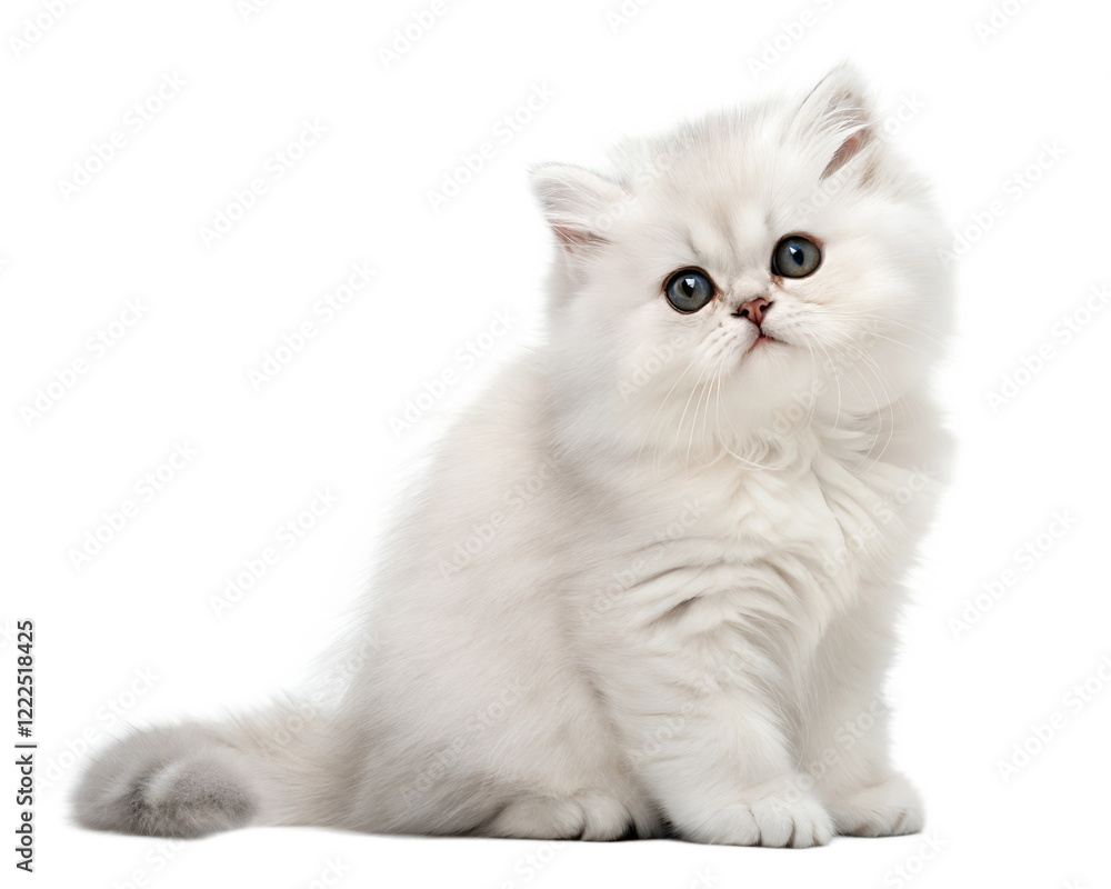 White Chinchilla Kitten Sitting on White Background. White Chinchilla Kitten Portrait isolated on white. White Chinchilla Kitten Sitting on White Background. White Chinchilla Kitten Portrait isolated on white.