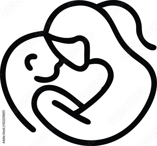 Minimalist line drawing, mother and child embrace, circular composition, nurturing gesture, simple black lines on white background, maternal bond, tender moment, continuous line art, abstract human fi