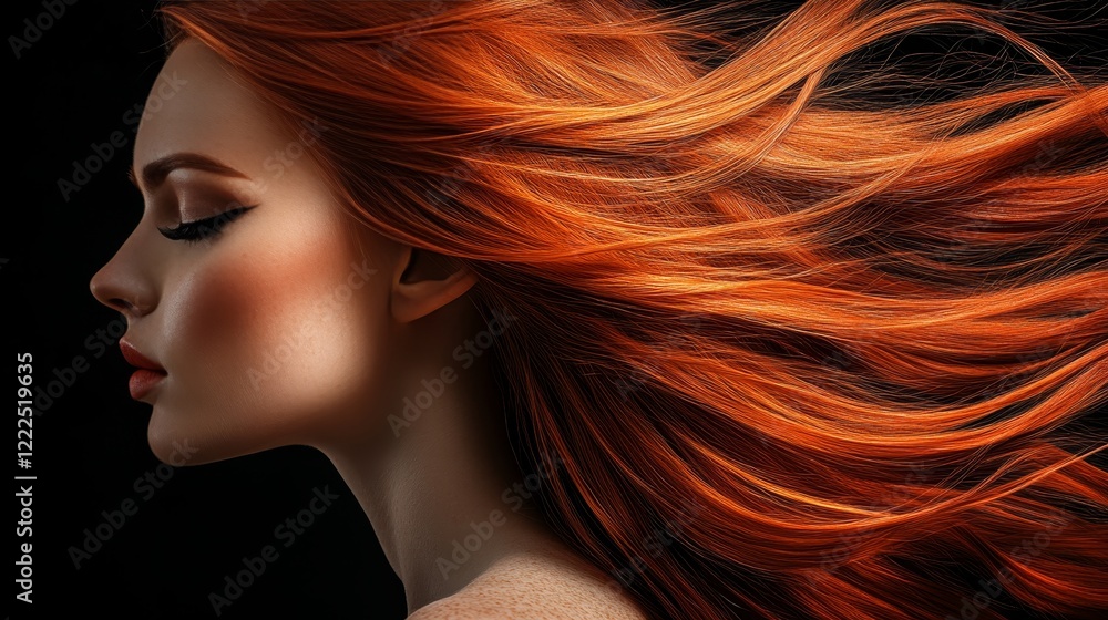 Portrait of a Beautiful Woman with Flowing Red Hair, Soft Lighting on Dark Background Portrait of a Beautiful Woman with Flowing Red Hair, Soft Lighting on Dark Background