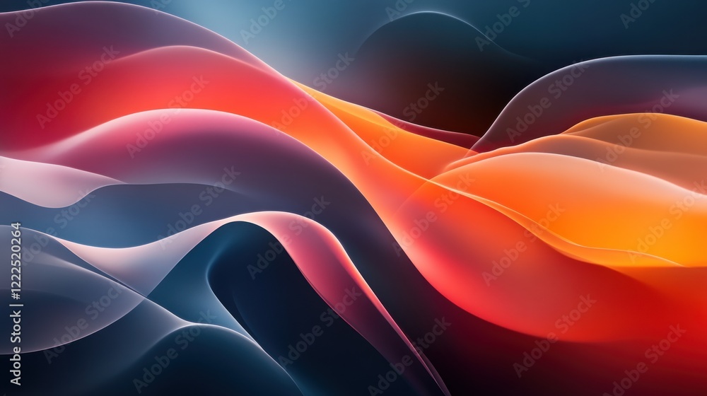 Abstract flowing vibrant red, orange, and blue waves.