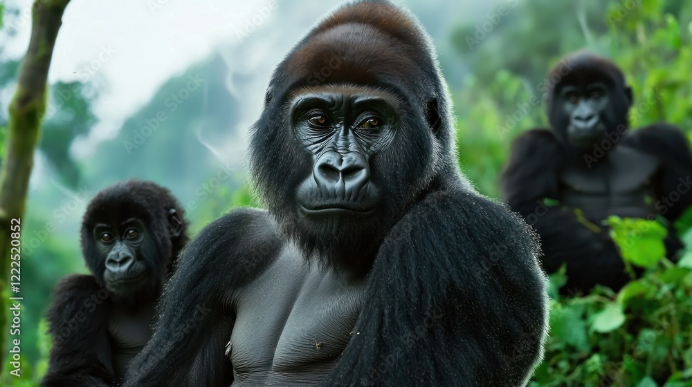 Obraz premium Gorilla Family in Rainforest