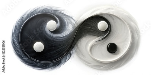 High-resolution, minimalist yin yang: black and white long exposure, abstract spiritual balance.