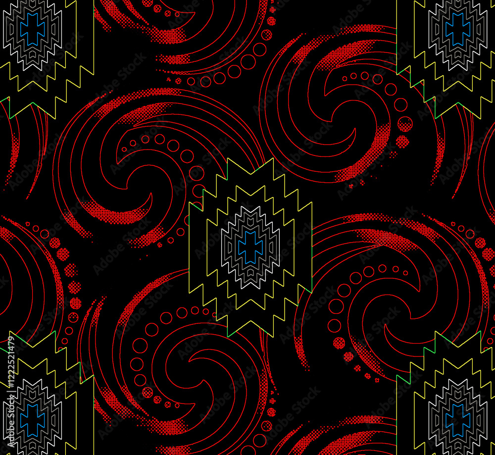 Fototapeta premium seamless gentle vector paisley print with ethnic paisley and flowers pattern, allover composition. Detailed beautiful paisleys with floral motives in black and white.