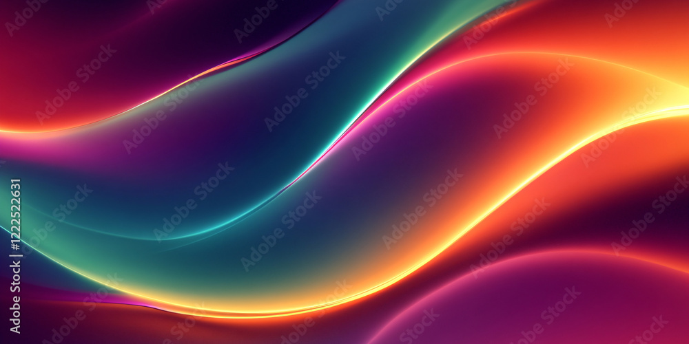 Obraz premium Luminous waves flow in an abstract design with vibrant colors against a dark background
