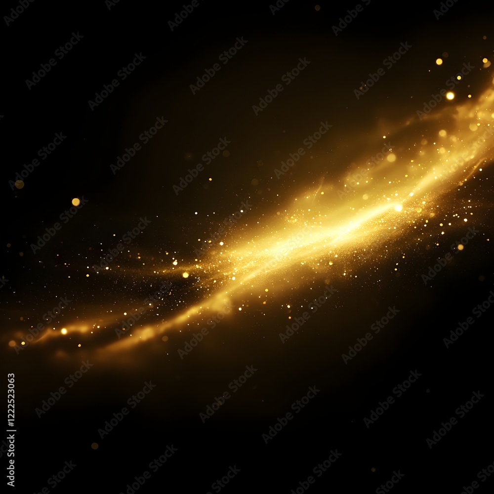 Golden Light Particles Floating in Dark Space Background Golden Light Particles Floating in Dark Space Background
