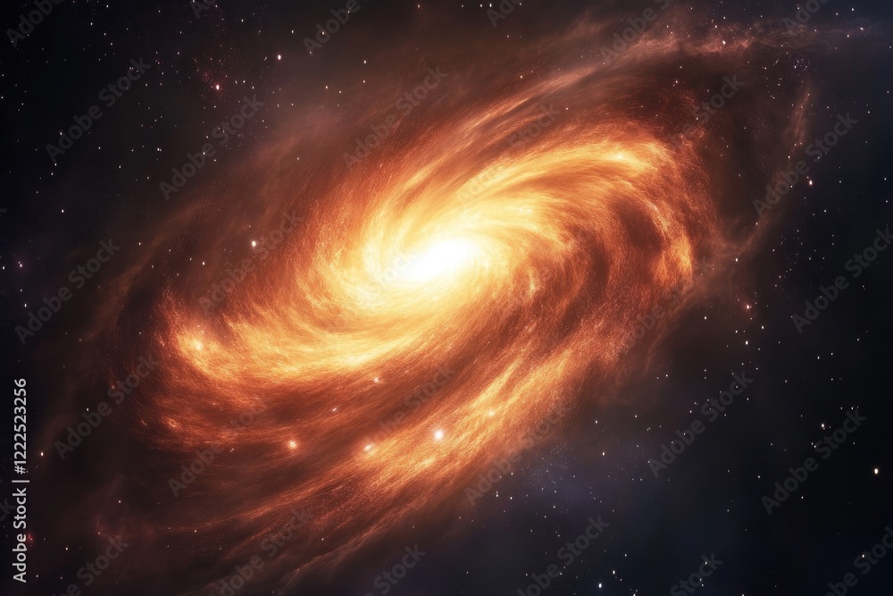 Fiery Swirl Galaxy with Sparkling Stars, Cosmic Abstract Background. Fiery Swirl Galaxy with Sparkling Stars, Cosmic Abstract Background.