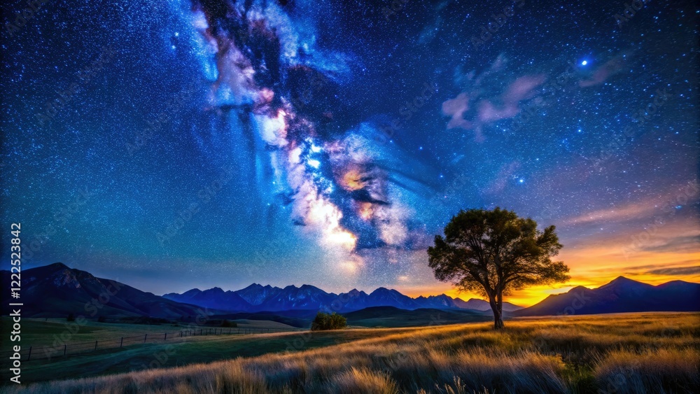 Fototapeta premium Montana's breathtaking night sky: starry landscapes, Milky Way majesty, and Big Sky Country's dark wonders await.