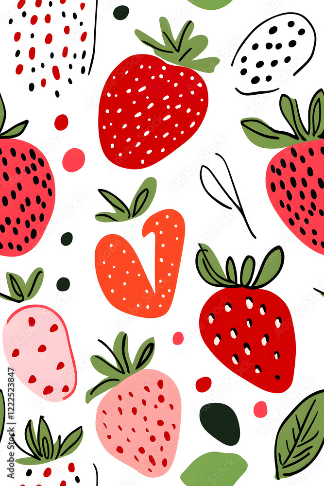 Hand-drawn seamless pattern with cute strawberry Hand-drawn seamless pattern with cute strawberry