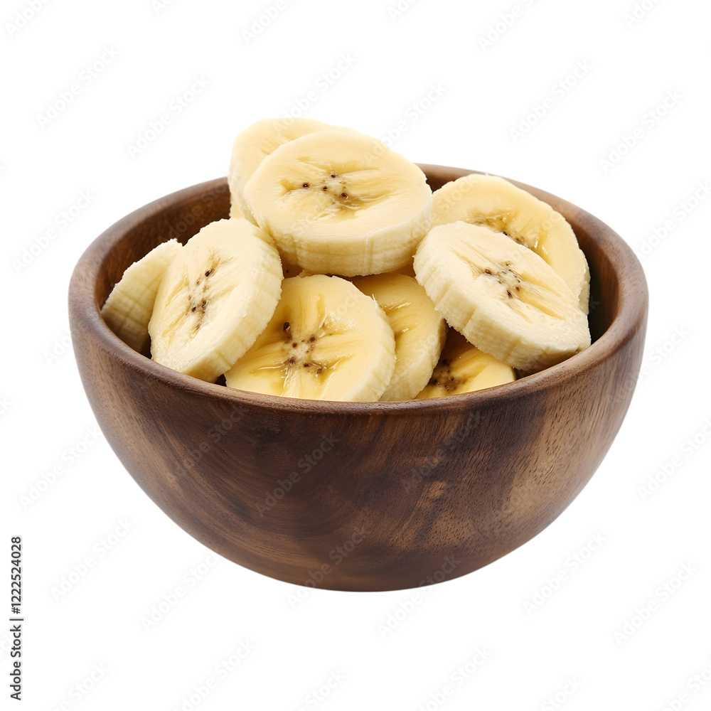 banana slices in wooden bowl banana slices in wooden bowl