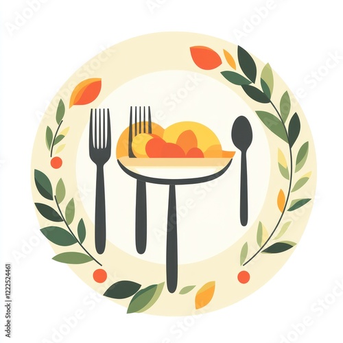 Thanksgiving dinner plate illustration, meal, festive, autumn, food, art, simple, vector photo