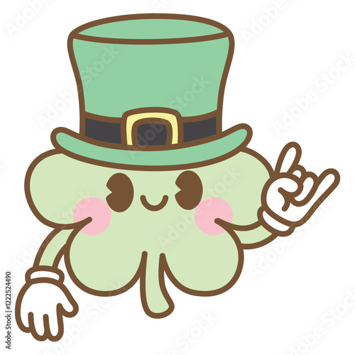 cute kawaii Groovy Retro Clover outline cartoon doodle illustration