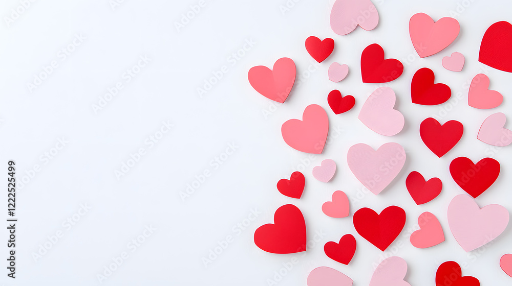 Red and pink confetti top view background. Paper cut decorations for Valentine's day design Red and pink confetti top view background. Paper cut decorations for Valentine's day design