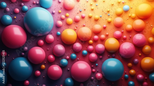 Colorful abstract composition of glossy spheres in various sizes and hues on a gradient background