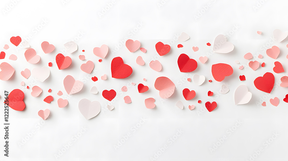Red and pink confetti top view background. Paper cut decorations for Valentine's day design Red and pink confetti top view background. Paper cut decorations for Valentine's day design