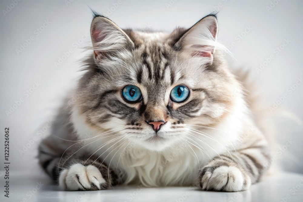 Sharp claws, piercing blue eyes: a Siberian's minimalist portrait. Sharp claws, piercing blue eyes: a Siberian's minimalist portrait.