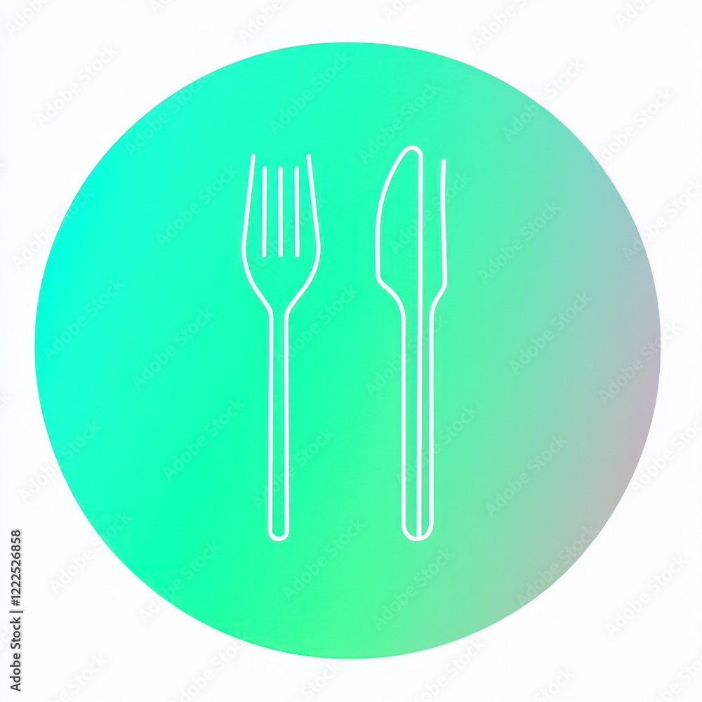 Round icon of a fork and knife, simple design, gradient background. Useful for restaurant or menu icons Round icon of a fork and knife, simple design, gradient background. Useful for restaurant or menu icons
