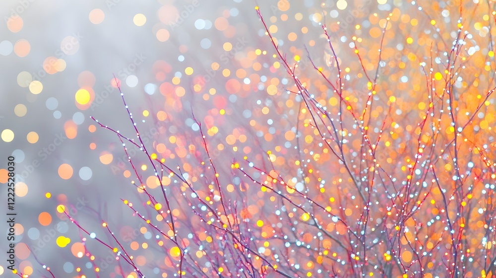 Magical Winter Branches with Sparkling Lights Bokeh Background Magical Winter Branches with Sparkling Lights Bokeh Background