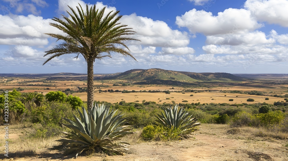 Stunning Panoramic View Desert Landscape Palm Trees Agave Plants Stunning Panoramic View Desert Landscape Palm Trees Agave Plants