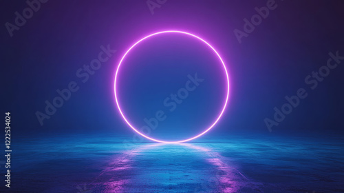 Wallpaper Mural Blue hologram tech game portal with light effect set. Digital technology hud teleport screen with cyber neon platform element. Scifi vector stage for ui interface or product display round design Torontodigital.ca