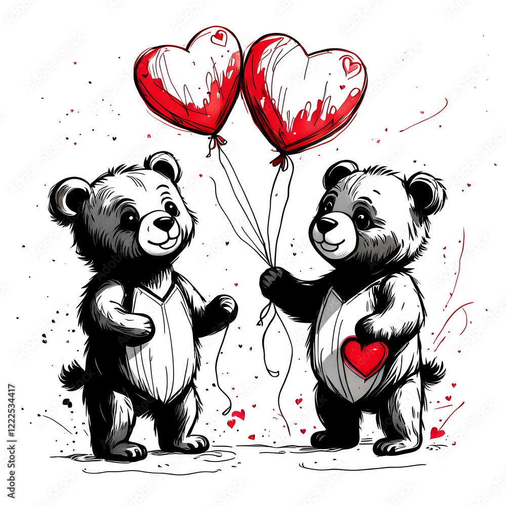 Love Bears with Heart Balloons, Valentine's Day card
