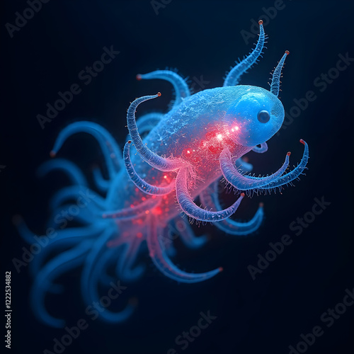Obraz na płótnie Bioluminescent Microorganism in Motion w salonie
