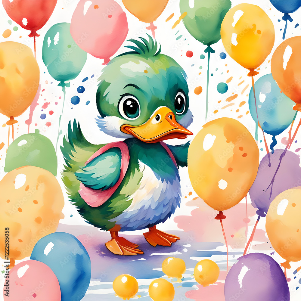 Duck's Balloon Party, children's birthday party card