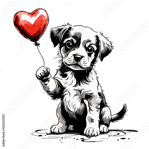Obraz na płótnie Puppy with heart in paw, Valentine's Day card w salonie