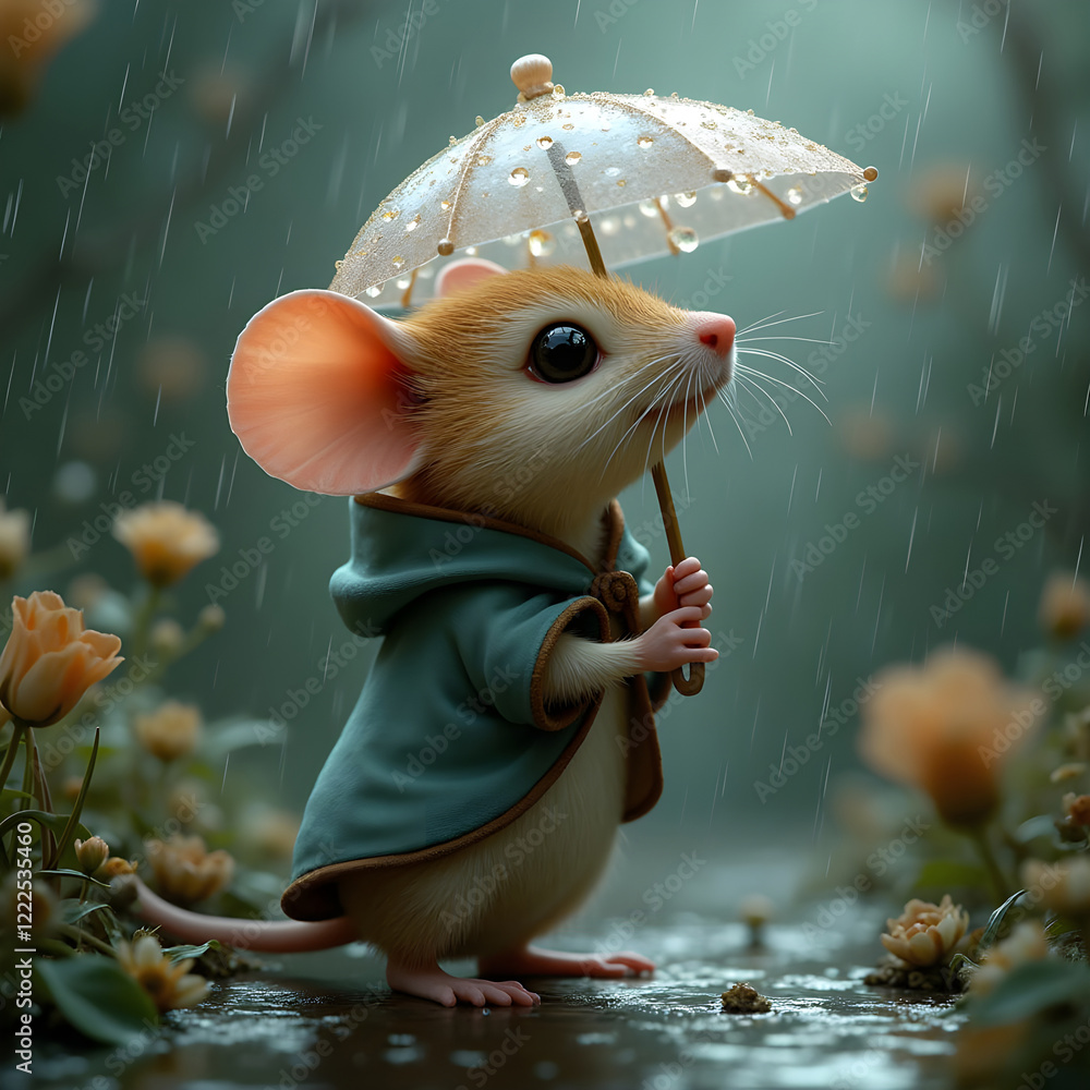 Mouse in the Rain with Umbrella