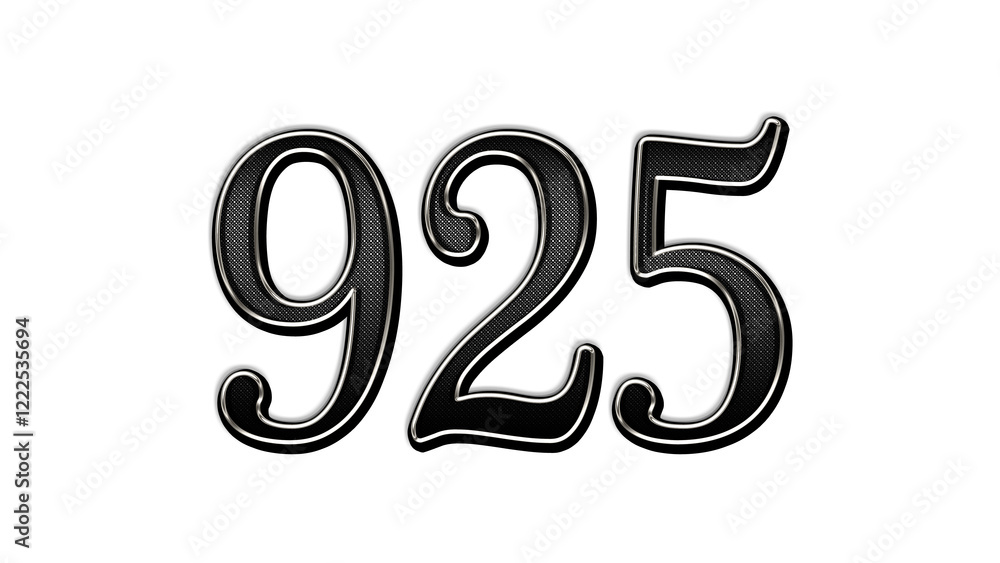 black metal 3d design of number 925 on white background. black metal 3d design of number 925 on white background.