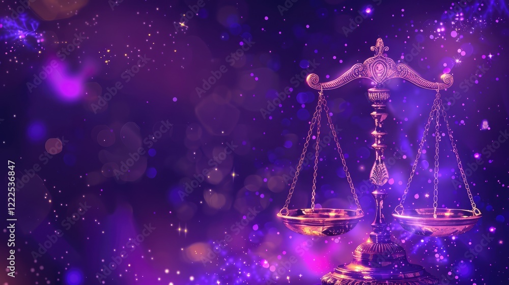 Zodiac sign Libra on the background of the nebula and space. Neon light. Zodiac sign Libra on the background of the nebula and space. Neon light.