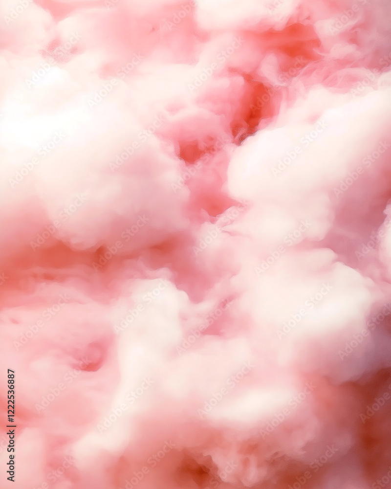 Fototapeta premium Digital illustration of soft pink clouds resembling cotton candy. The composition conveys a sense of peace and harmony