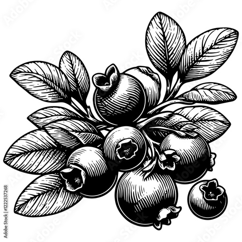 Blueberry engraving sketch raster illustration