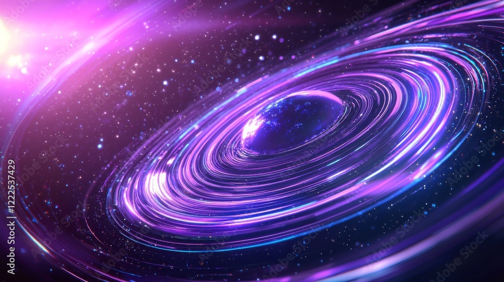 Obraz premium Retro Vinyl Record Planet with Fluorescent Rings: Futuristic Sci-Fi Music Concept.